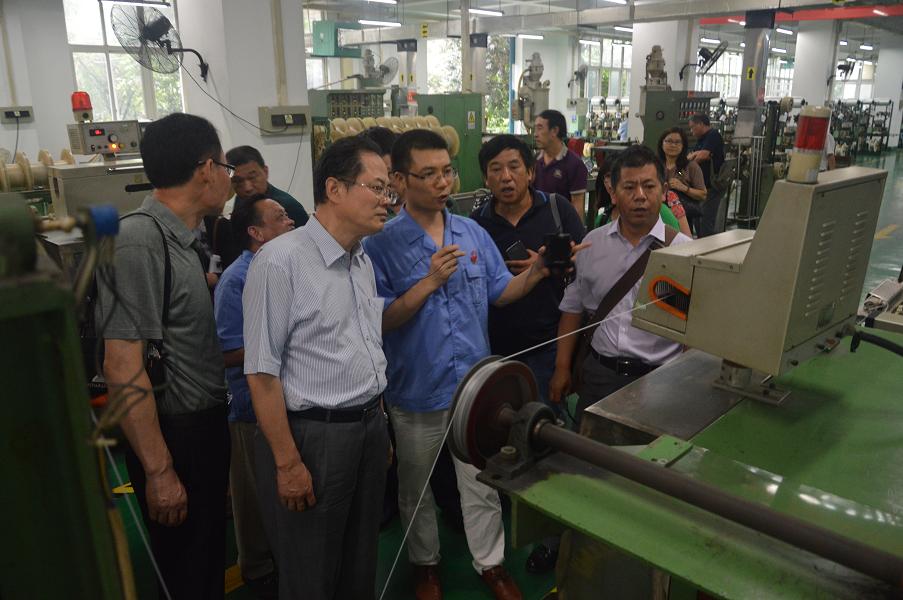 中國(guó)輕工業(yè)職工思想政治工作研究會(huì)領(lǐng)導(dǎo)參觀彩虹集團(tuán)制線車間