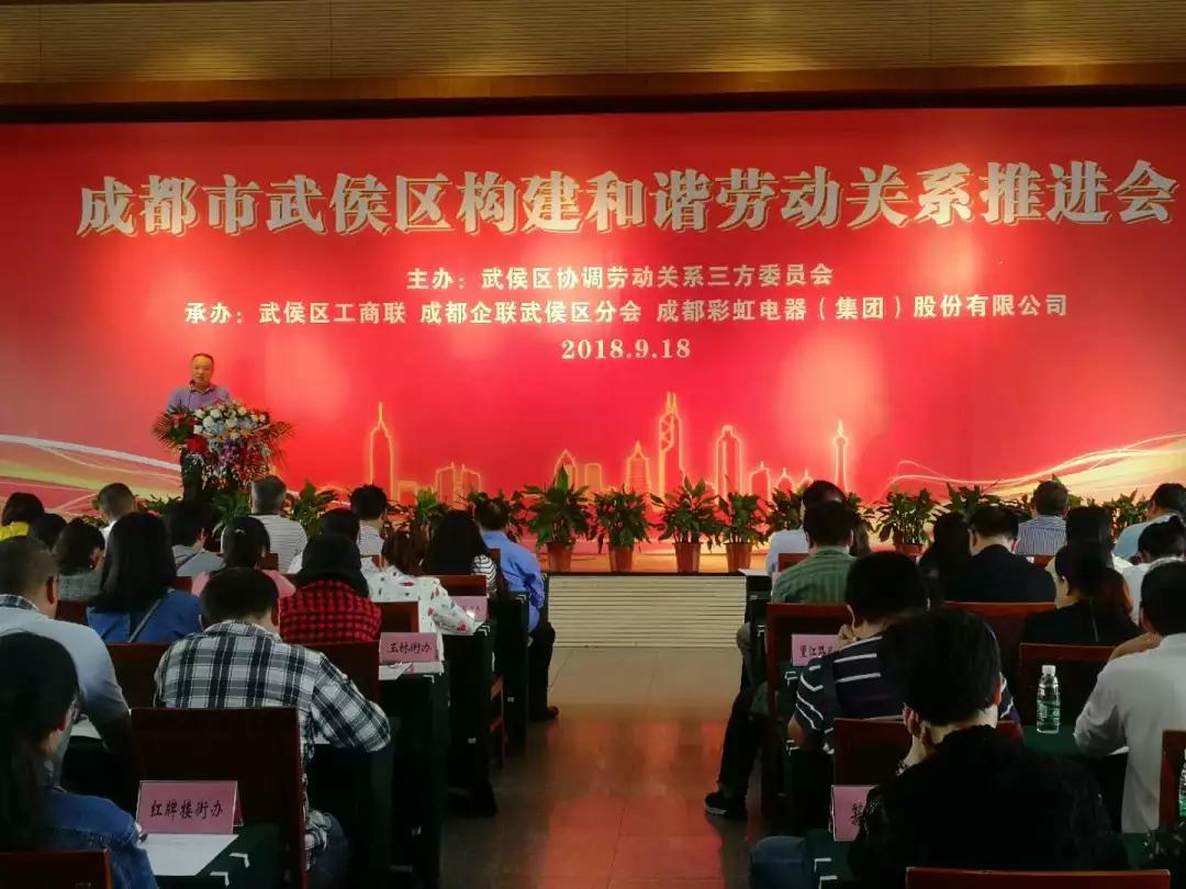 武侯區(qū)構(gòu)建和諧勞動關(guān)系推進會在成都彩虹集團隆重舉行