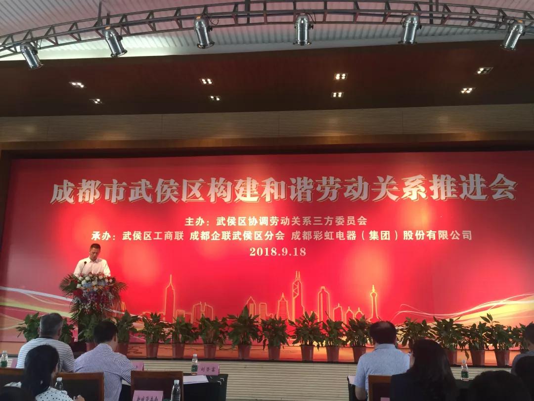 武侯區(qū)構(gòu)建和諧勞動關(guān)系推進會在成都彩虹集團隆重舉行